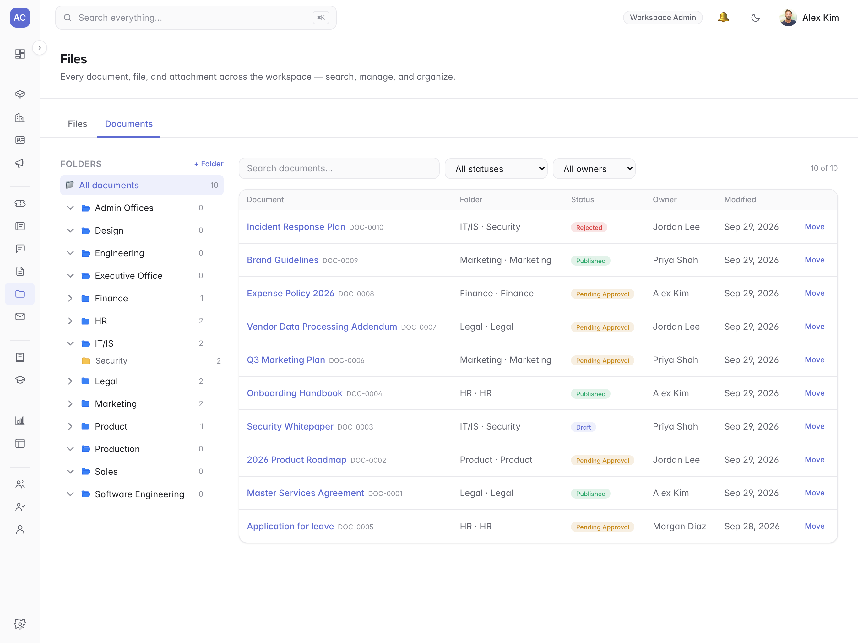 Store and organize your team's files in one shared, centralized system screenshot